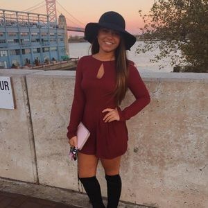 Material Girl Wine Romper with Keyhole Detail